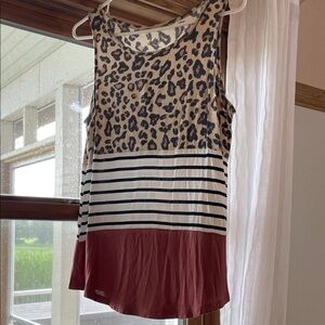 NWOT Maurices Animal Print and Striped Tank Top - Tan, Black, White, Red
